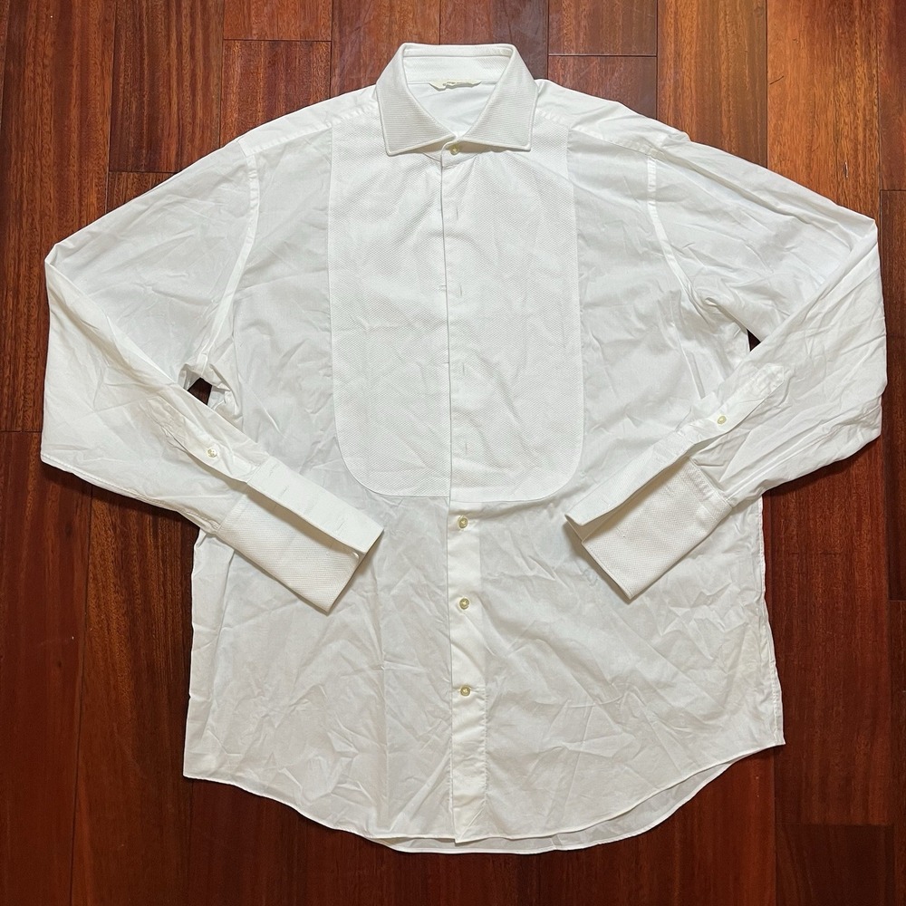 Suitsupply Mens Tuxedo Shirt Bib Front French Cuff White SEE MEASUREMENTS 26 33